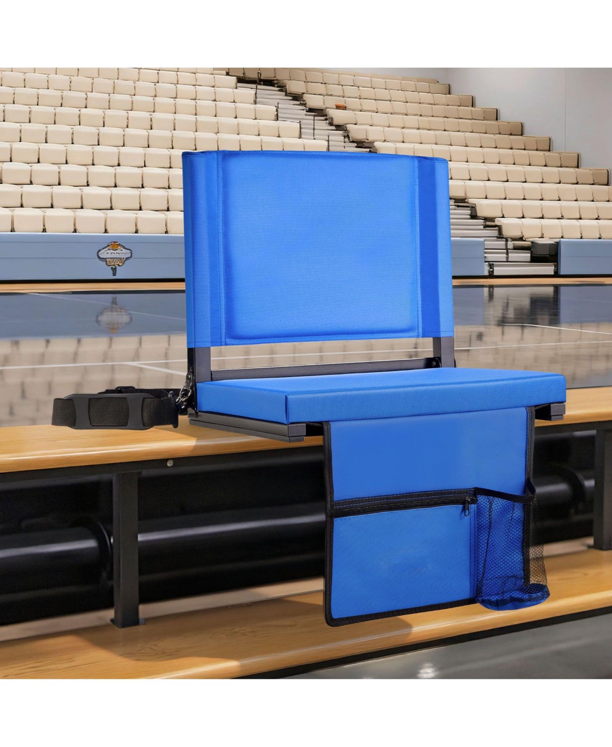 Mountaintop Stadium Seat, Folding Bleacher Chair with Back Support, Thick Cushion, Shoulder Strap, Hooks