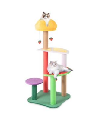 Multi-Level Cat Tree 45 Inch with Fruit Shaped Platforms and Crown Top Perch