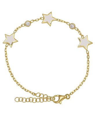 Girls Stars and Cubic Zirconia Bezel Station Chain Link Bracelet in 14K