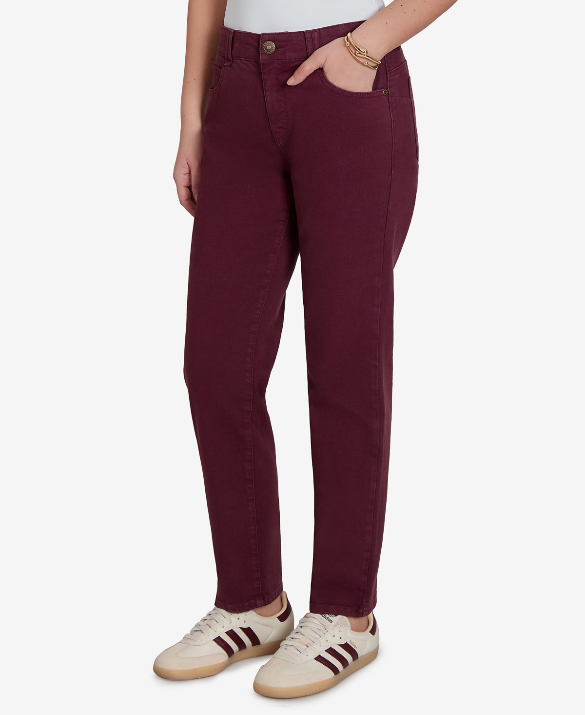 Ruby Rd. Petite Colored Denim Straight Jeans In Red