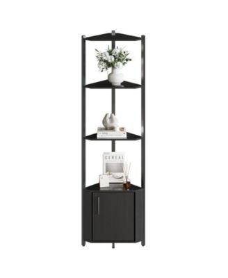 Space-Saving 5-Tier Corner Shelf - 57 Inch Height - Metal Frame and Wood Shelves - for Living Room, Bedroom, Kitchen, Bathroom