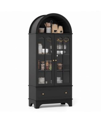 71.5'' 5-Tier Arched Cabinet with Tempered Glass Doors Drawer 6-Bottle Wine Rack