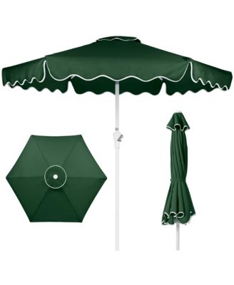 7.5Feet Patio Market Umbrella With Wavy Trim, Fade-Resistant, Crank And Tilt, Wind Vent