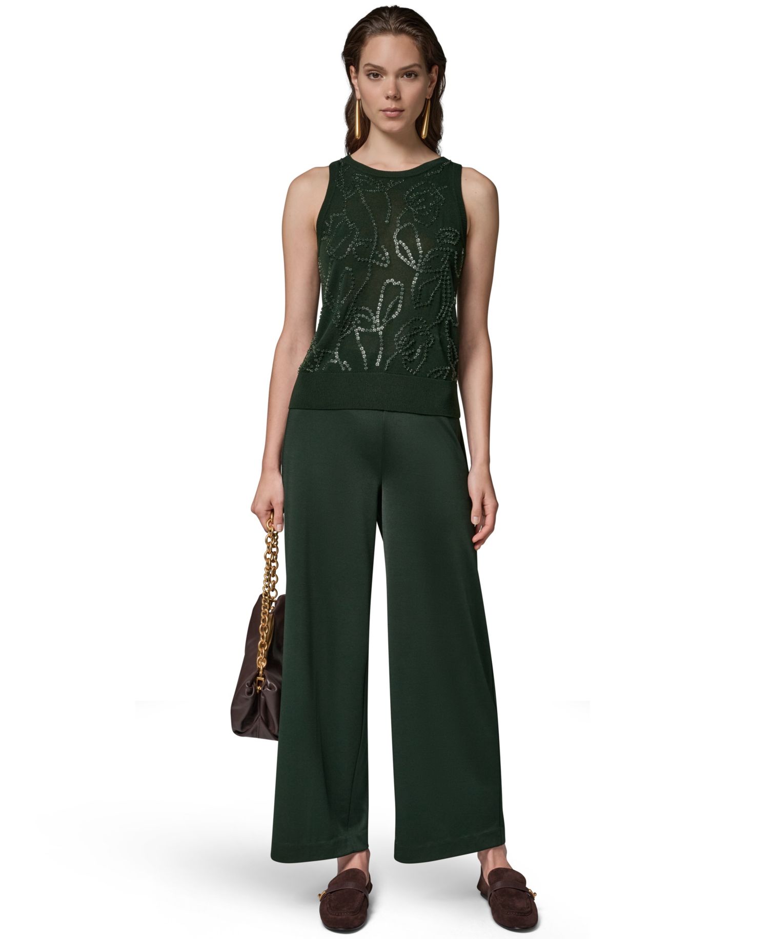 Women's Beaded Crewneck Sleeveless Tank