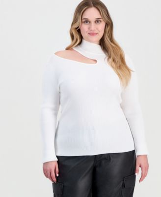 Plus Size Long-Sleeve Mock-Neck Cutout Top