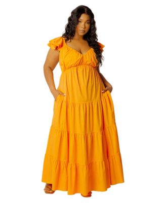 peach bohemian dress Elena Gown FARM Rio Pineapple Blue ryann Size:LG B38-42 W34 Relaxed tiered maxi silhouette