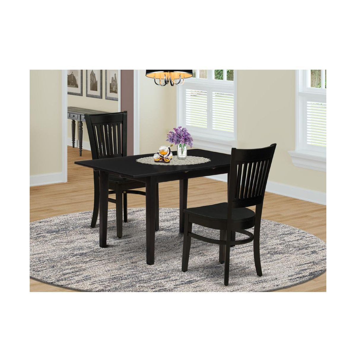 East West Furniture Dining Table- Dining Chairs, NOVA3-blk-w