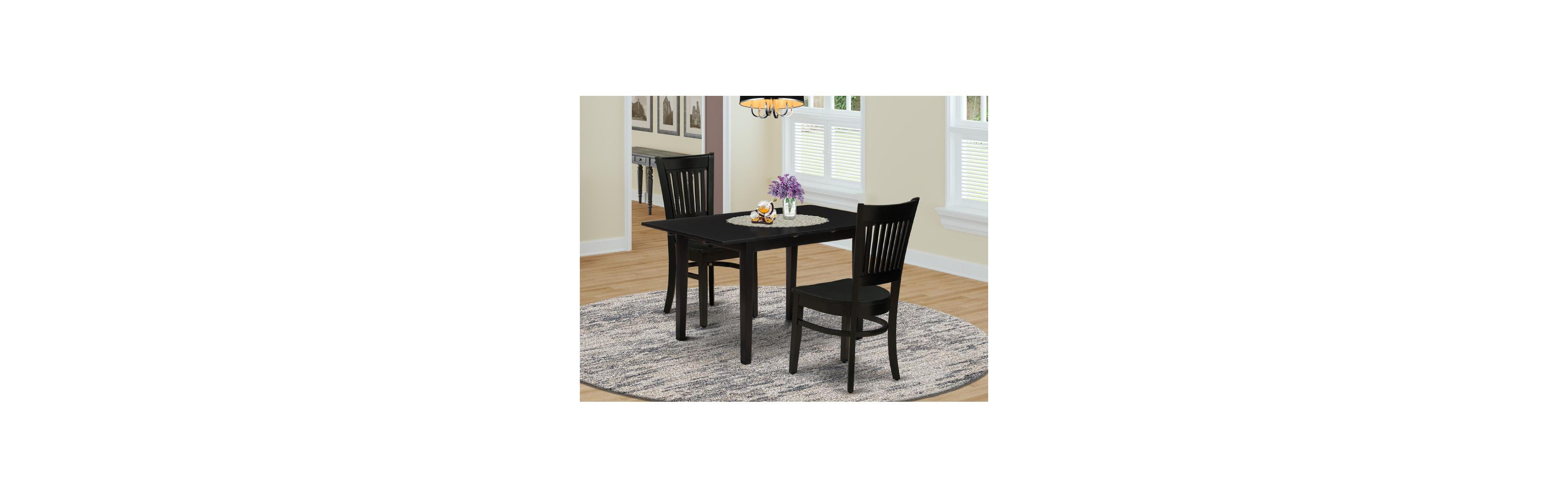 East West Furniture Dining Table- Dining Chairs, NOVA3-blk-w