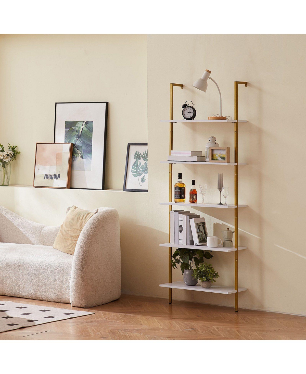 Slickblue Wall Mounted 5-Tier Ladder Bookshelf, Open Storage Shelf for Bedroom, Kitchen and Bathroom