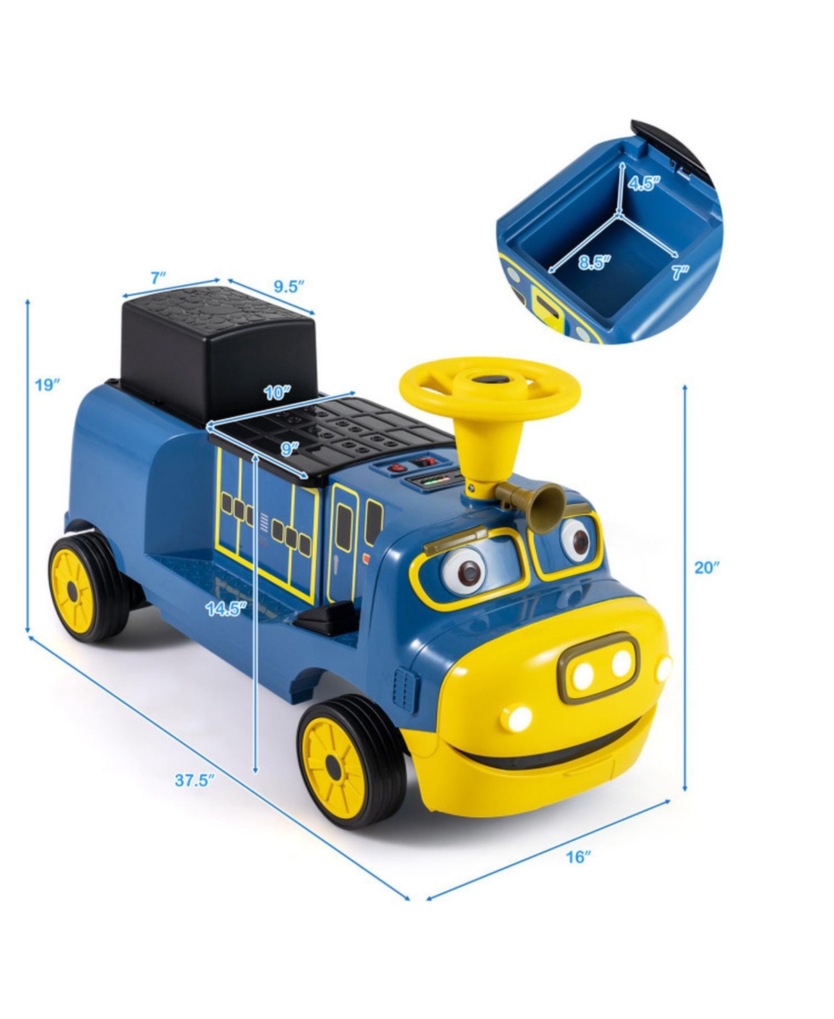 Hongge 12V 2-Seater Kids Ride-On Train with Height-Adjustable Seat Music and Led