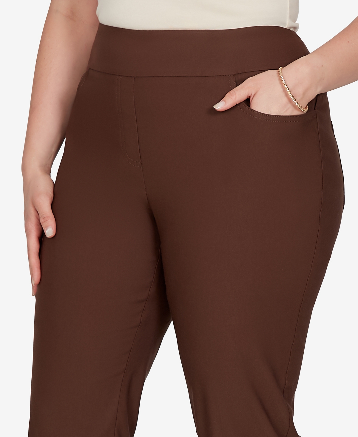 Ruby Rd. Plus Size Pull-on Ankle Mid-rise Pants In Brown