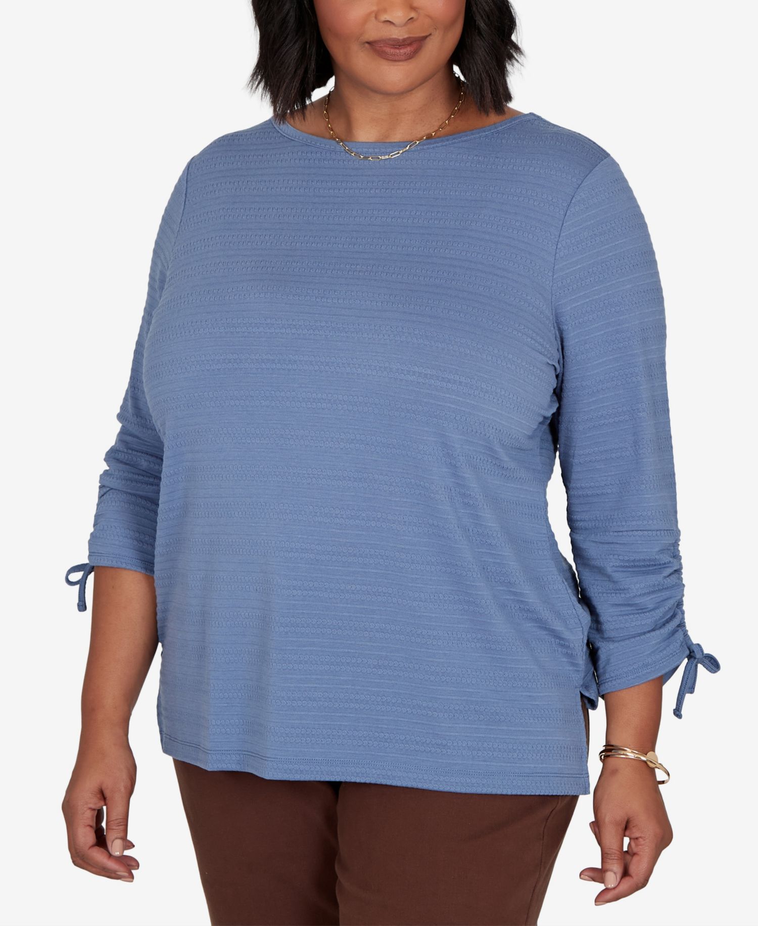 Plus Size Ottoman Boat Neck 3/4-Sleeve Top