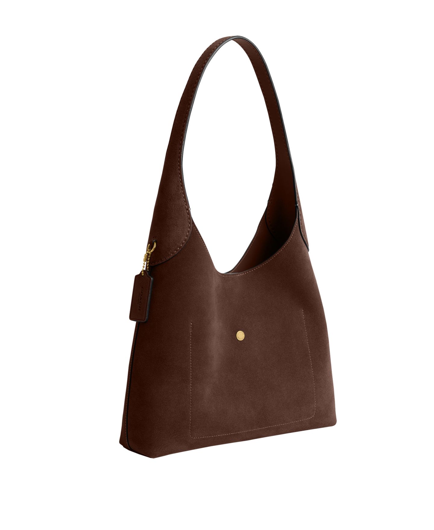Женская сумка COACH Brooklyn Medium Suede Shoulder 28, цвет: Латунный / Шоколадный — фото 6
