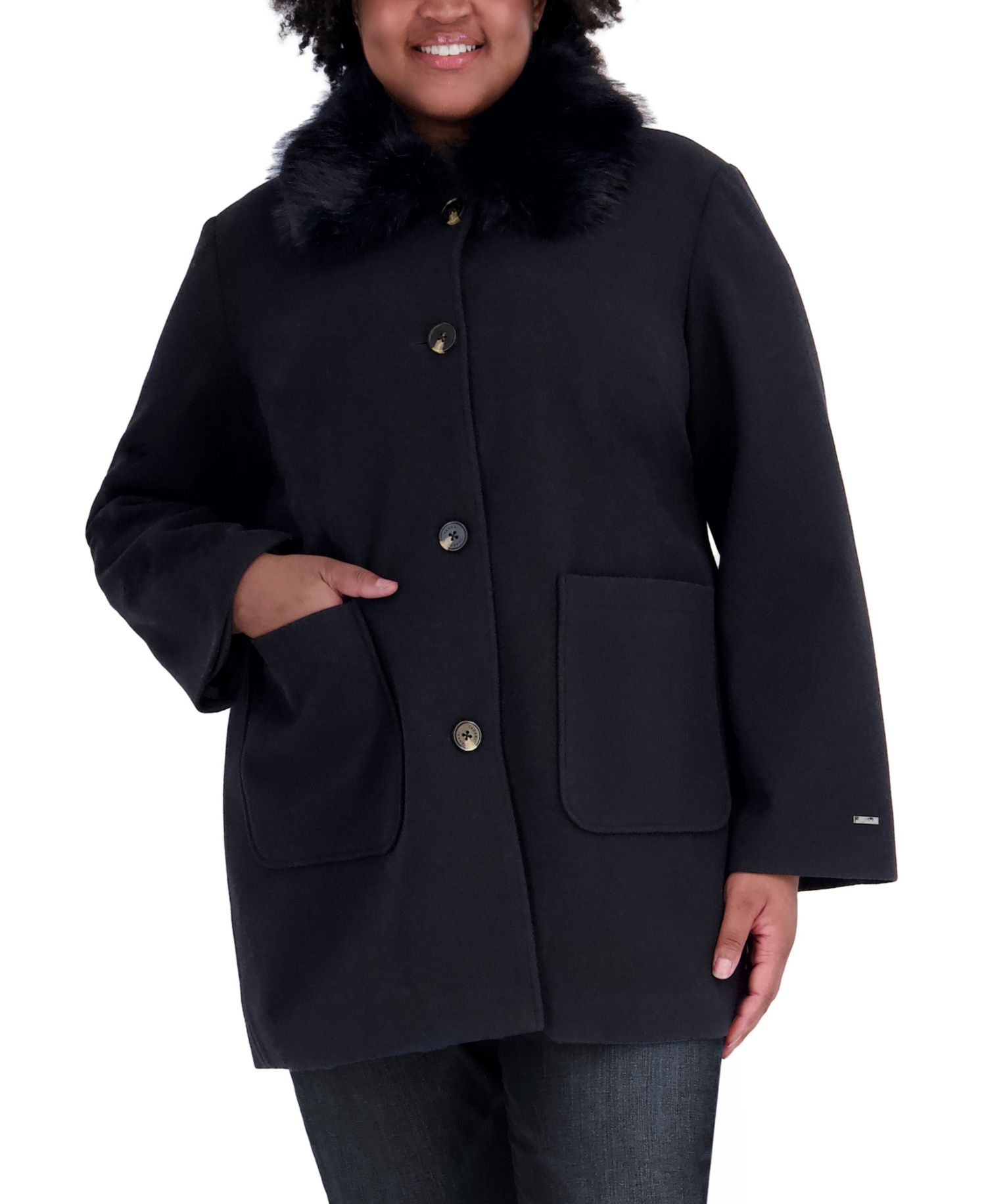 Plus Size Faux-Fur-Collar Car Coat