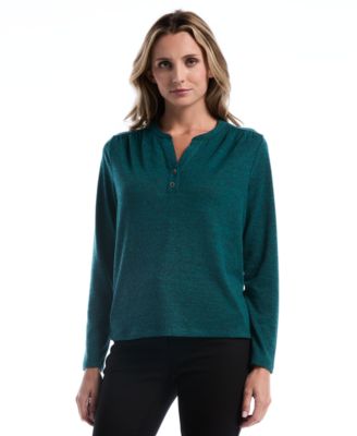 Petite Long-Sleeve Split-Neck T-Shirt