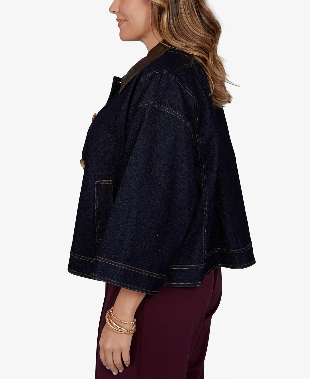 Ruby Rd. Plus Size Stretch 3/4-sleeve Denim Jacket In Black