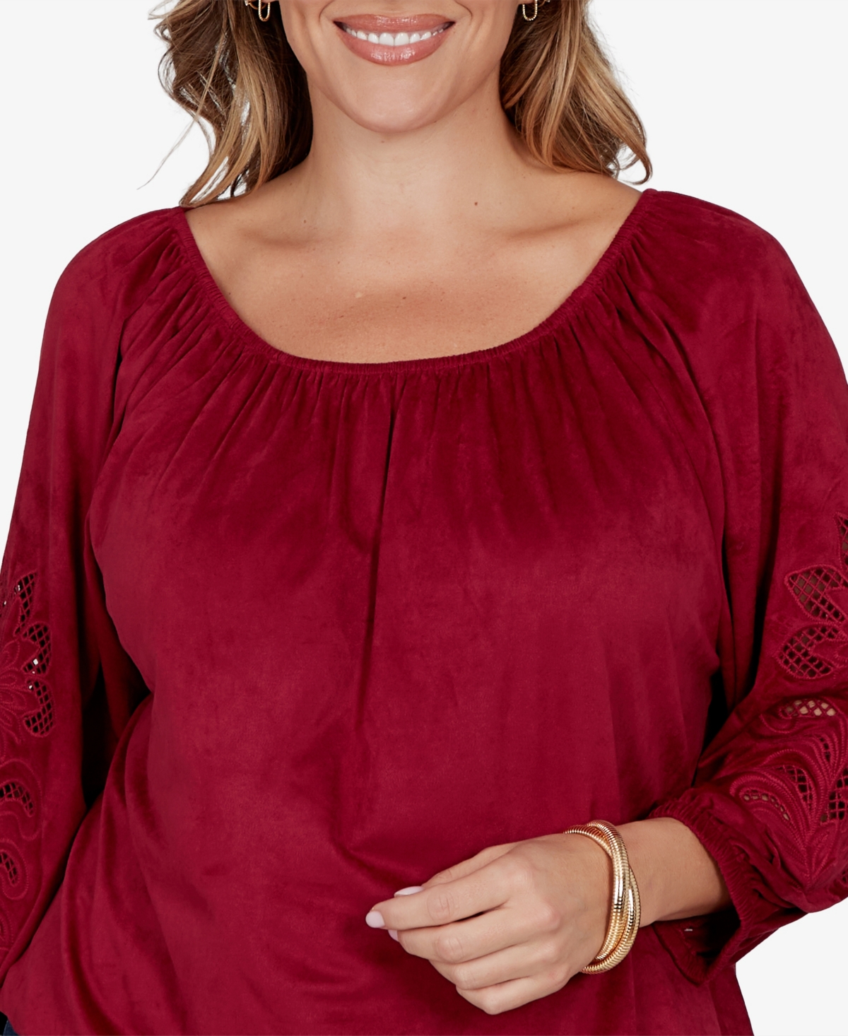 Ruby Rd. Plus Size Embroidered Scoop Neck Top In Red