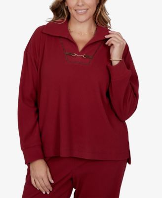 Plus Size Collared Long-Sleeve Ribbed Top