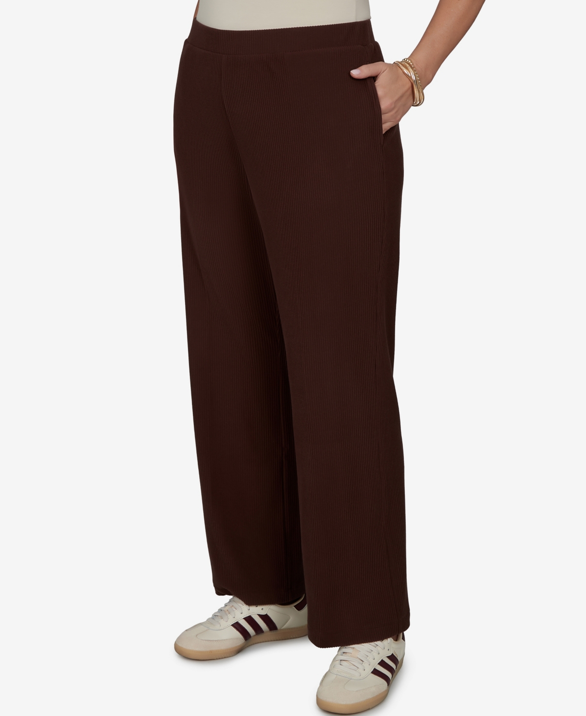 Ruby Rd. Plus Size Wide-leg Pull-on Ribbed Pants In Burgundy