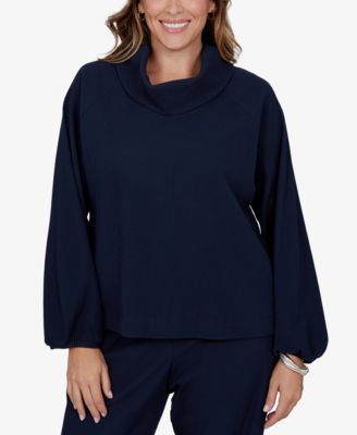 Plus Size Ribbed Cowl Neck Top