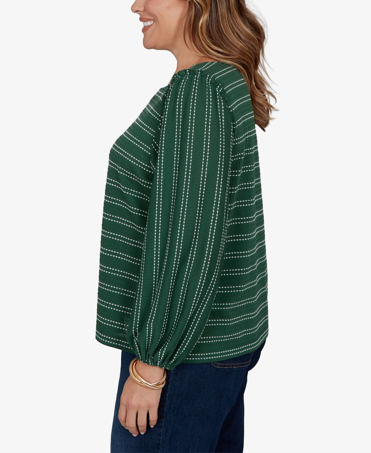Ruby Rd. Plus Size Dobby Stripe Long-sleeve Boat Neck Blouse In Green