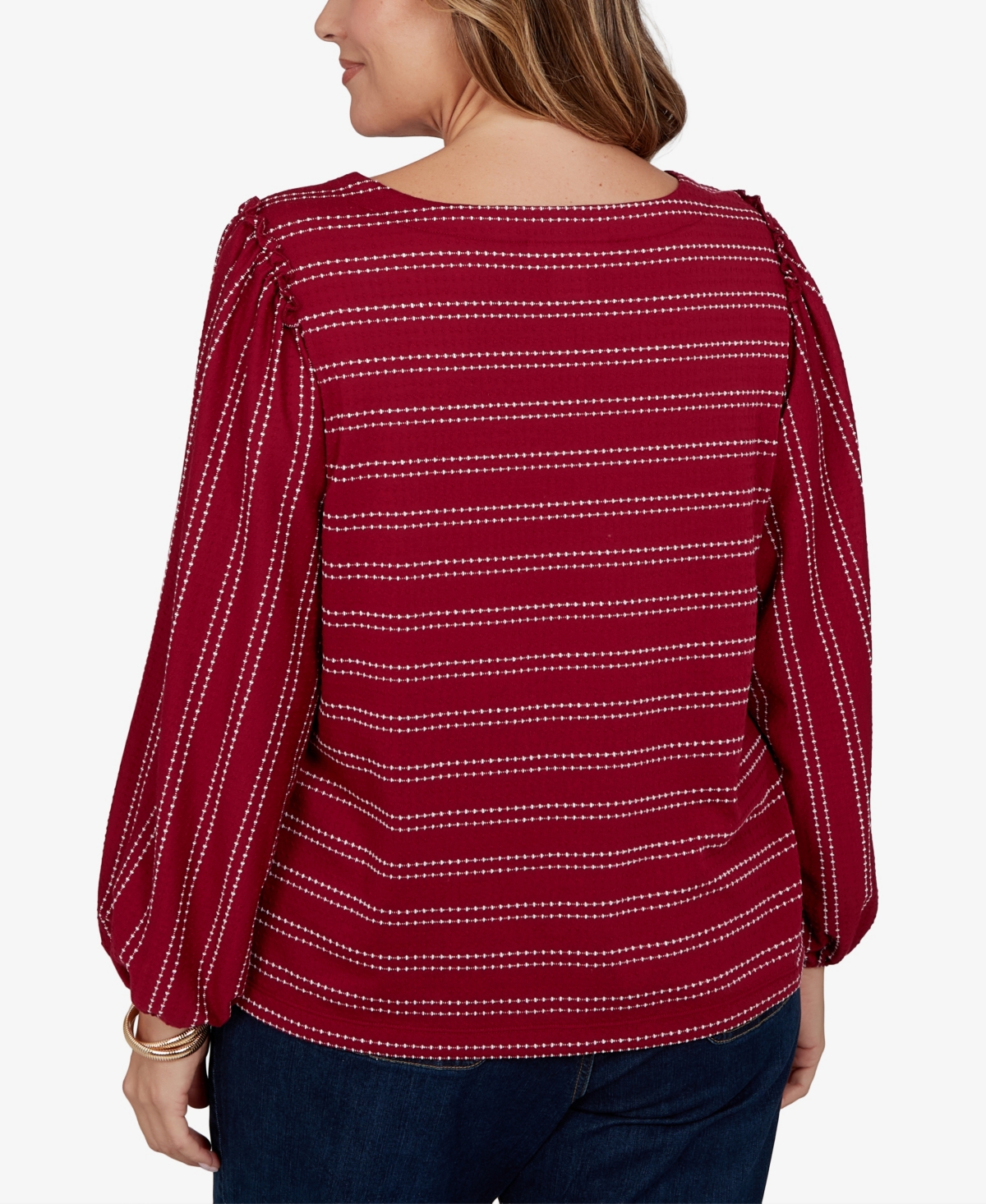 Ruby Rd. Plus Size Dobby Stripe Long-sleeve Boat Neck Blouse In Brown