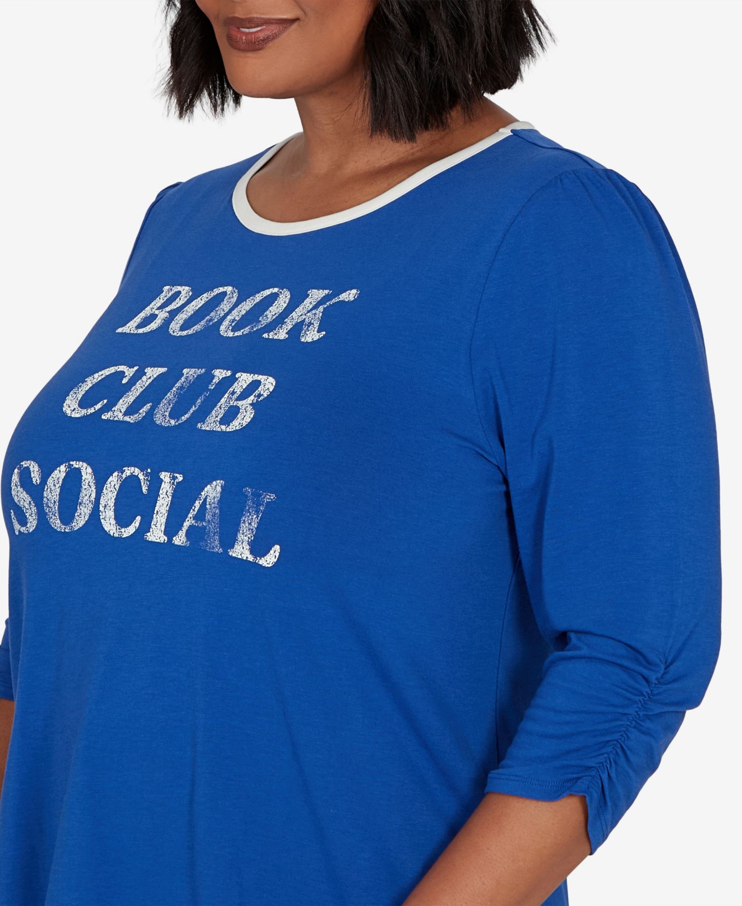 Plus Size Book Club Graphic Crewneck 3/4-Sleeve T-Shirt