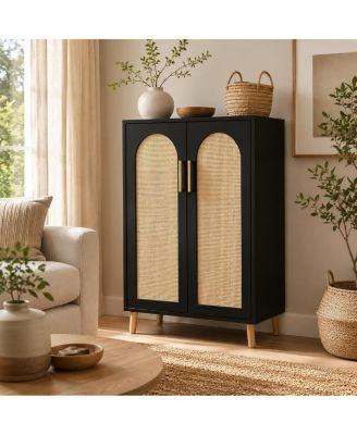 Entryway Storage Cabinet 23.6" Tall Freestanding Organizer Sideboard with Rattan Doors Adjustable Shelves for Hallway Foyer Living Room
