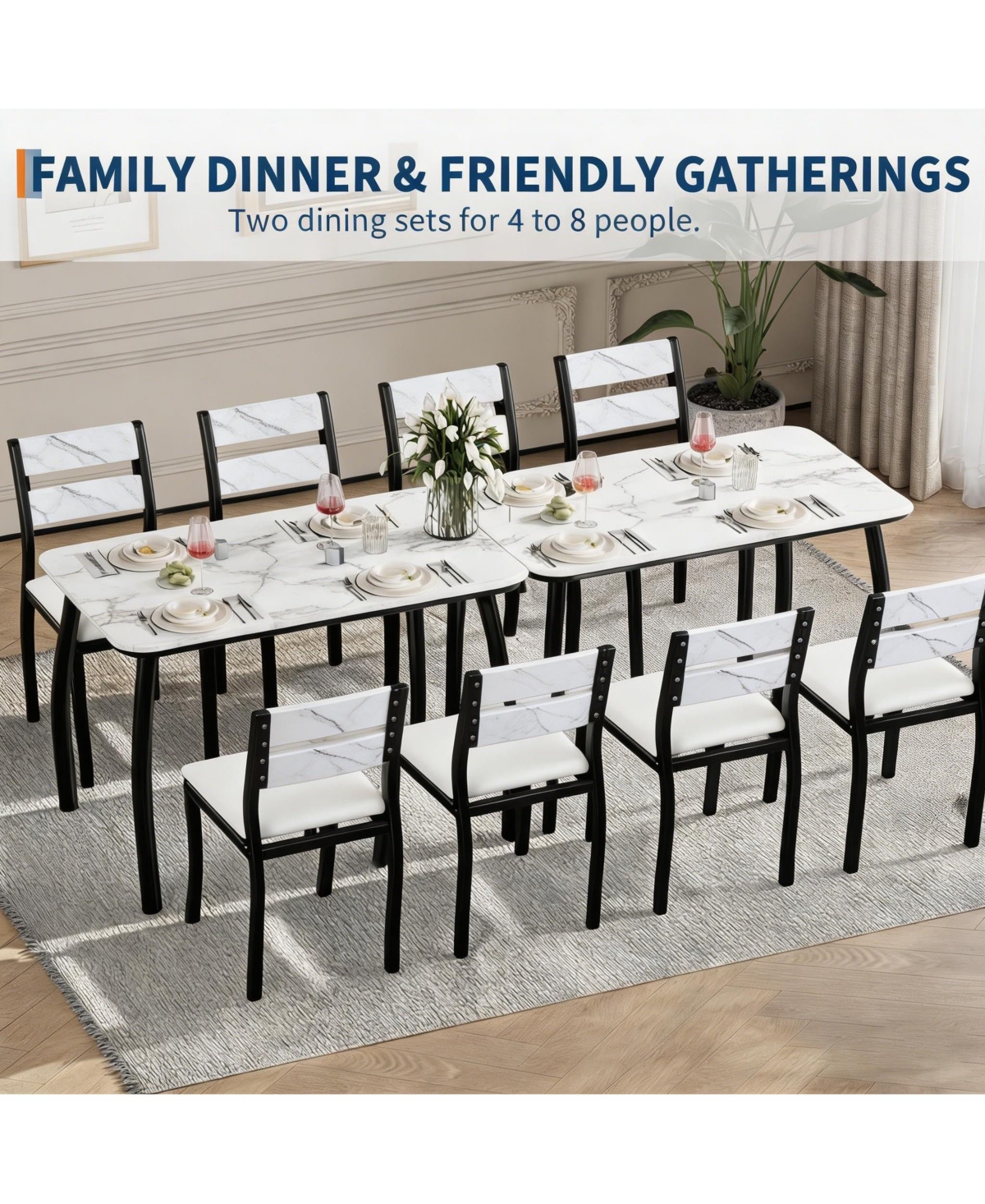 gaomon Dining Table Set 5 Piece White Modern Metal and Wood Space-Saving with Cushioned Chairs Chamfered Edge for Apartment Kitchen Breakfast Nook