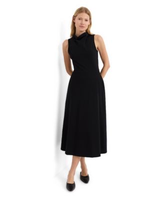 Women's Fit and Flare Cowl Neck Sleeveless Midi Dress