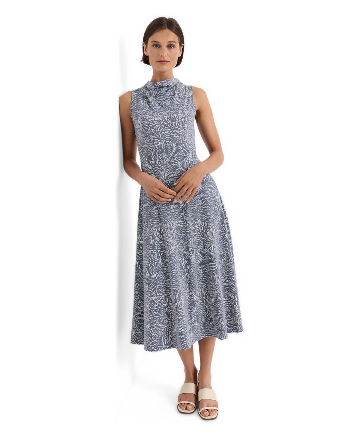 Pact Women's Fit and Flare Cowl Neck Dress Made with Organic Cotton - Light steel blue ripple stitch