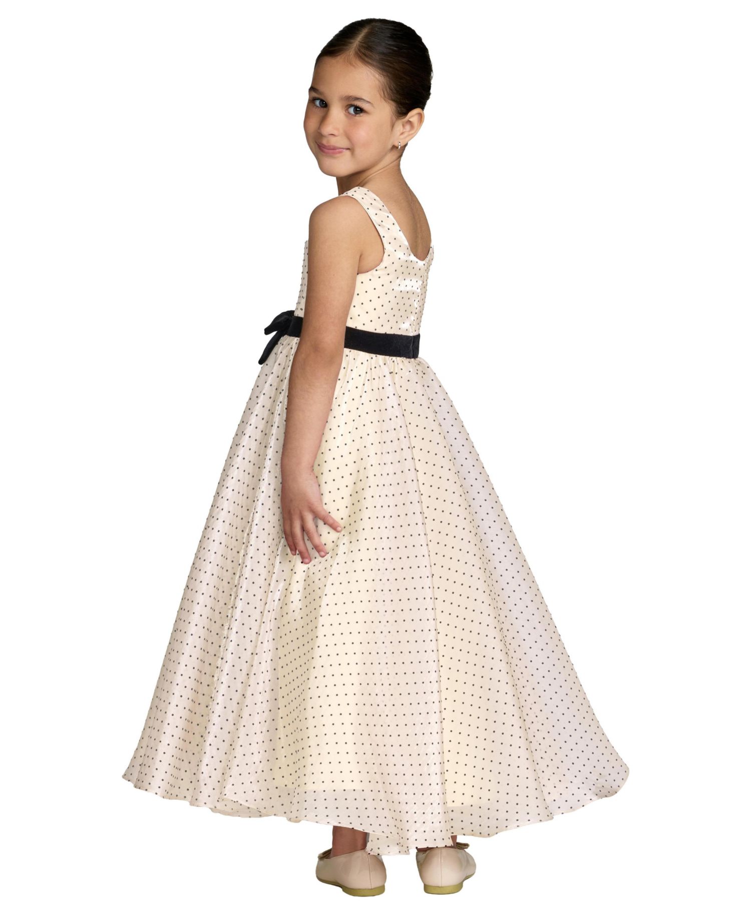 Little Girls Polka Dot Chiffon Maxi Dress with Bow Sash