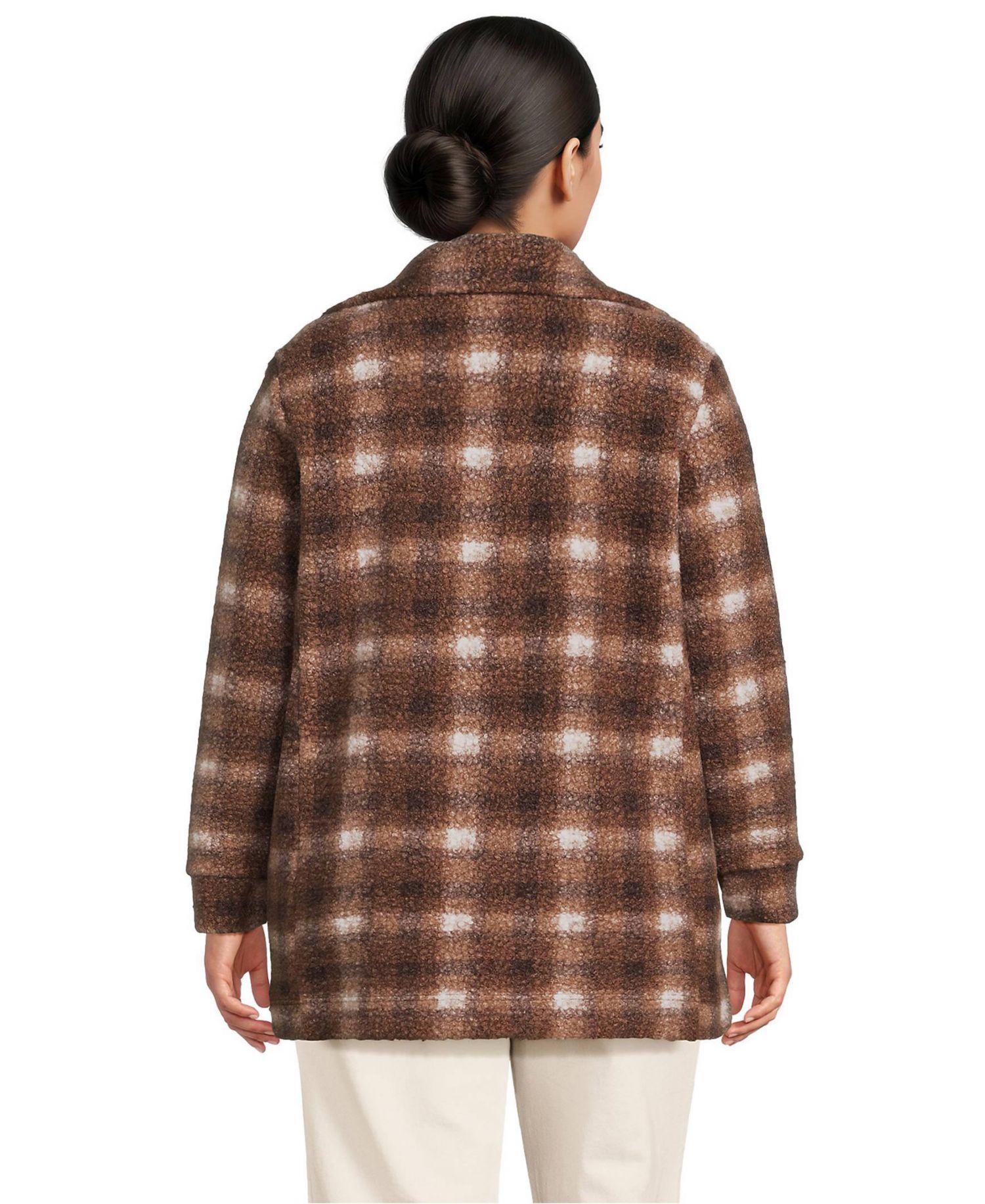 Plus Size Plaid Boucle Fleece Coat