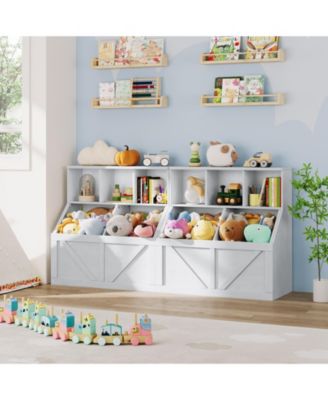 Kids Bookshelf Toy Storage Organizer 35.4"H Layered Cubby Storage Wood Frame Low Height Kid-Friendly for Playroom Bedroom Nursery