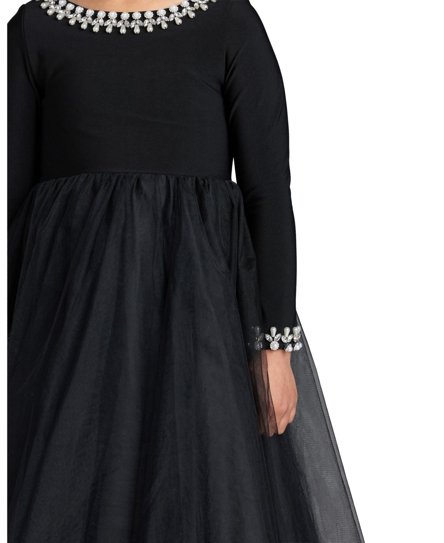 Little Girls Jewel Trim Tulle Maxi Dress