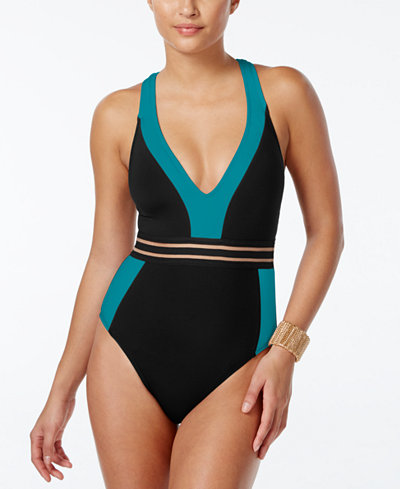 Kenneth Cole Stompin' In Stilettos Colorblocked Racerback Swimsuit
