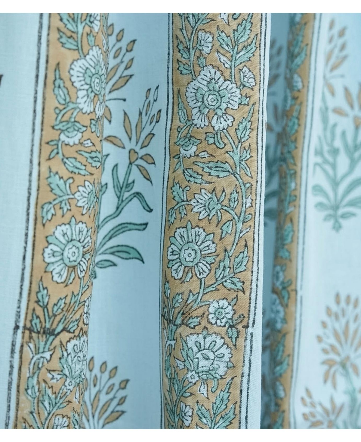 Fabdivine Handmade Noor Floral Block Print Linen Curtain