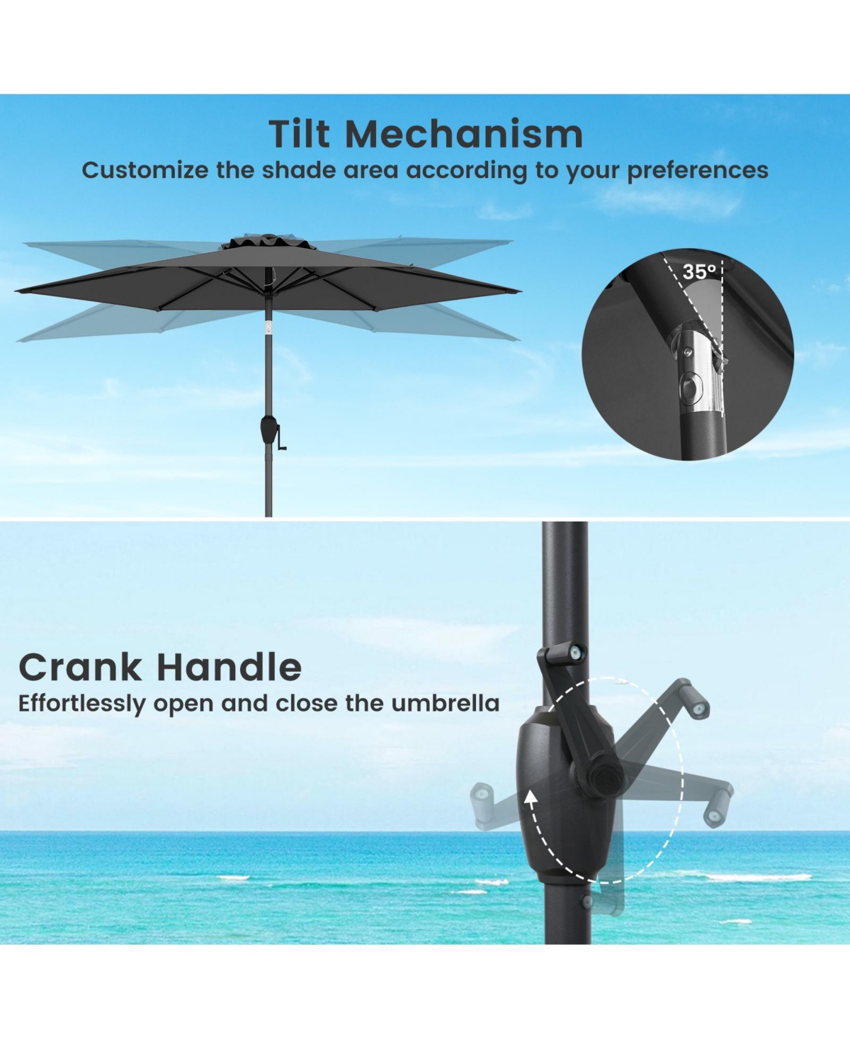 Sugift 7.5 ft Heavy Duty Outdoor Market Patio Umbrella with Push Button Tilt and Crank