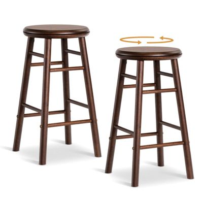 24 Inch Swivel Bar Stools Set of 2 with Footrests and Crossbars Solid Rubber Wood Counter Seating