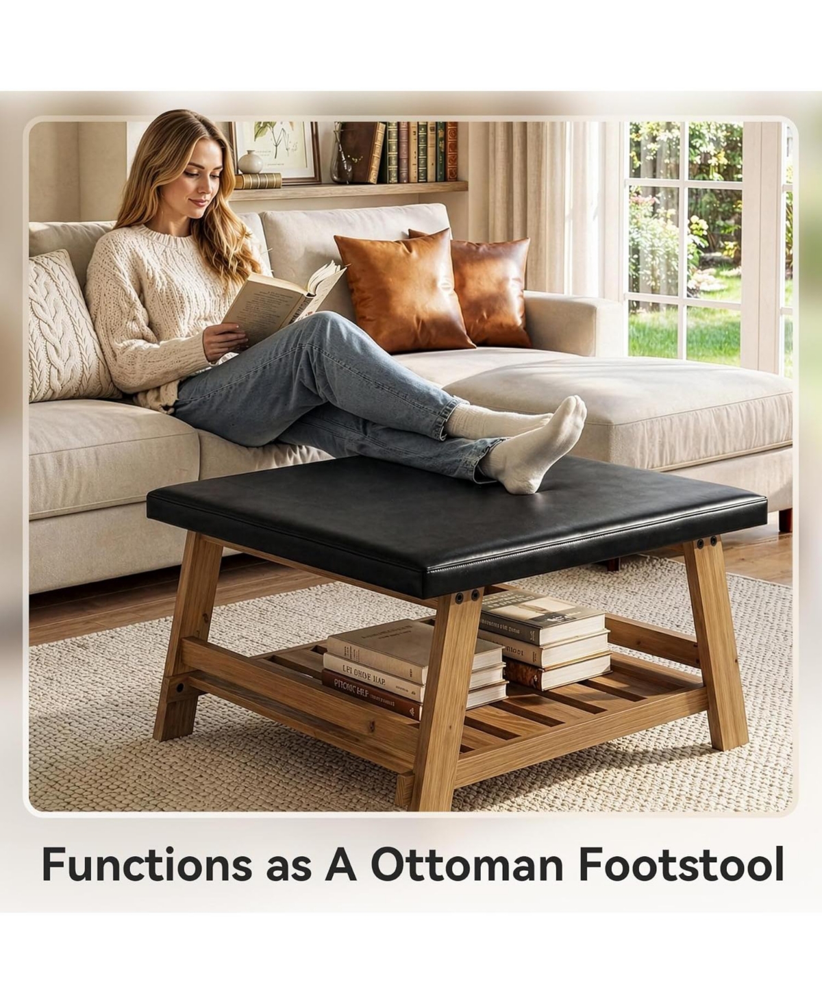 Tribesigns 31.5" Square Ottoman Coffee Table with Shelf