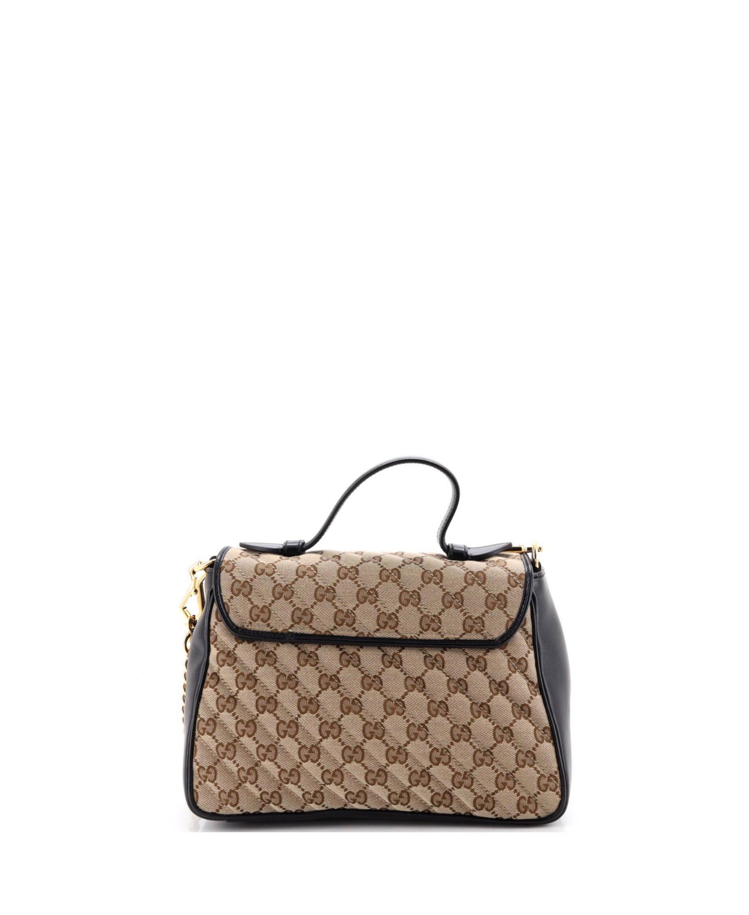 Small GG Marmont Top Handle Flap Bag Diagonal Quilted GG Canvas with Leather