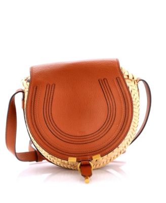 Small Marcie Basket Crossbody Bag Raffia and Leather
