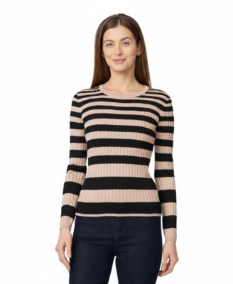 Women's Striped Ribbed Crewneck Sweater