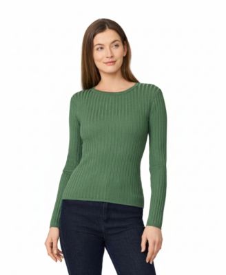 Womens Crewneck Ribbed-Knit Sweater