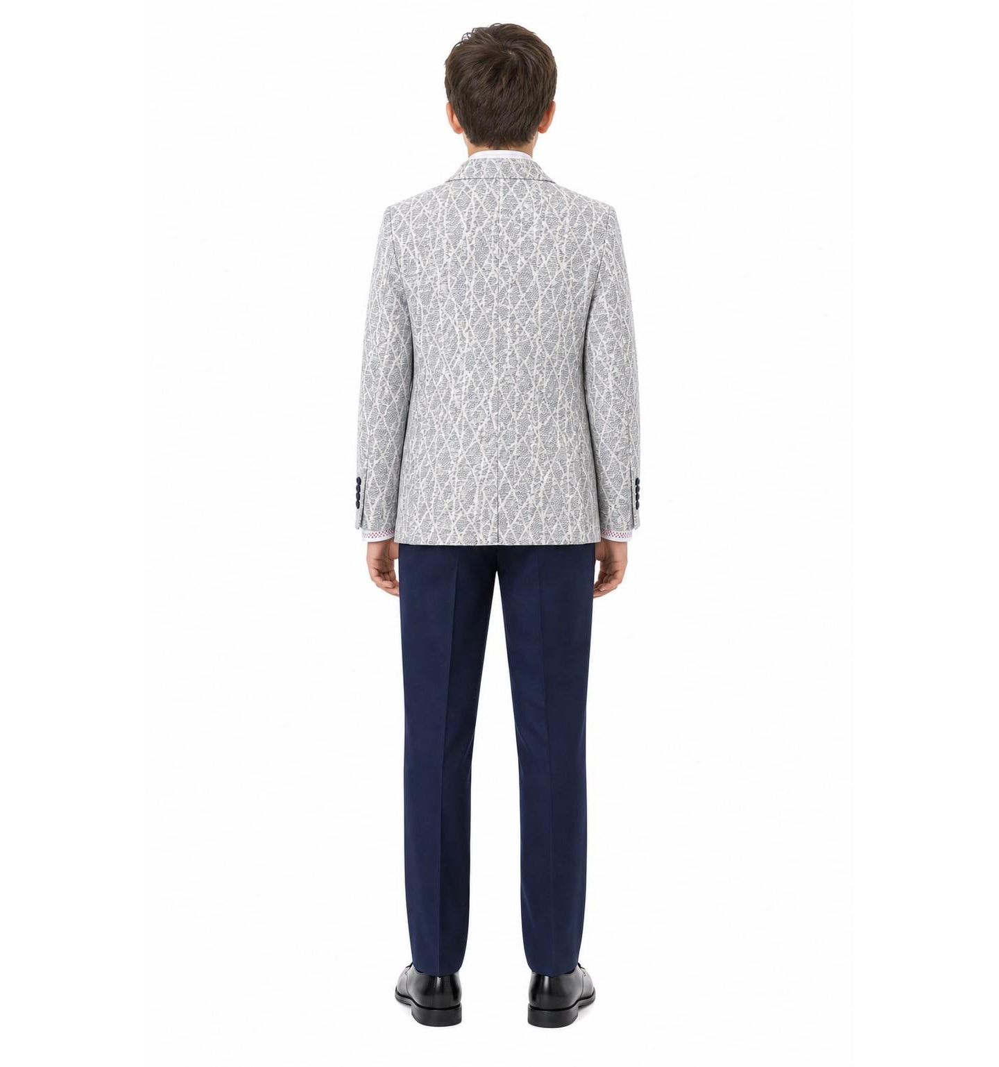 Пиджак Elie Balleh Blue Slim Fit Geometric Pattern Blazer для мальчиков, цвет: Светлый серый — фото 4