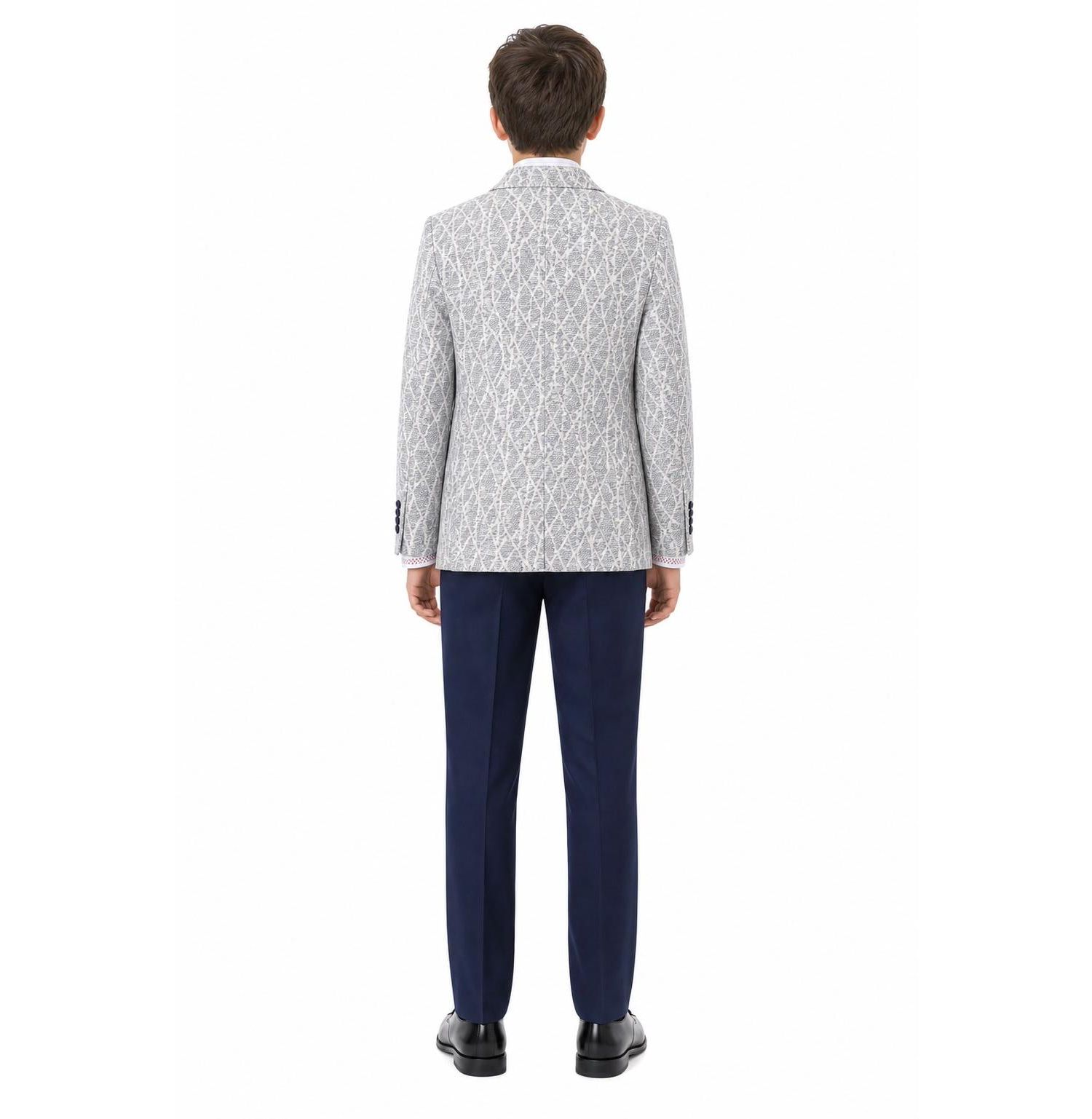 Boys Blue Slim Fit Geometric Pattern Blazer