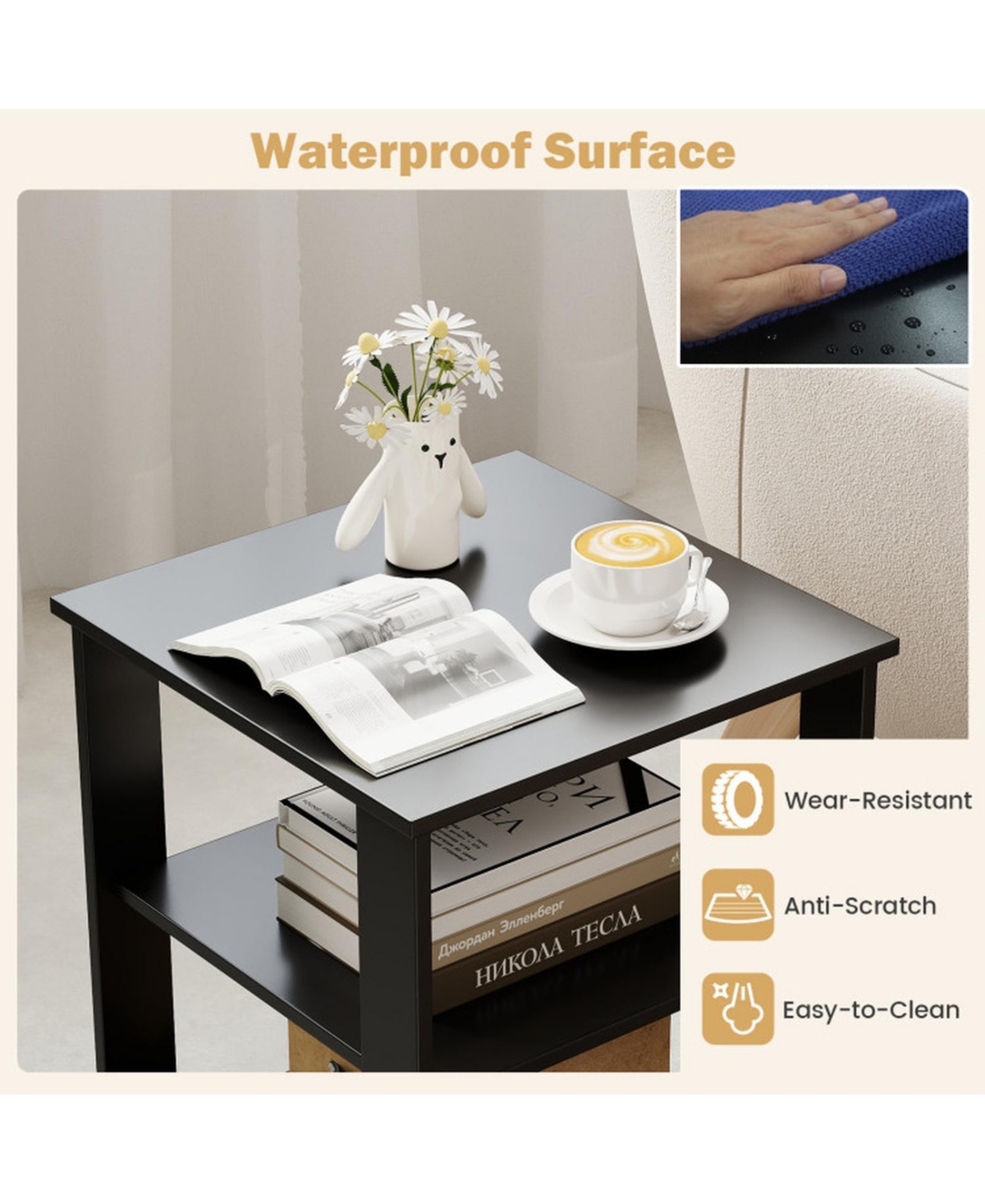 Sugift 3-Tier Square Side Tables Set of 2 with Open Storage Shelves Modern Compact