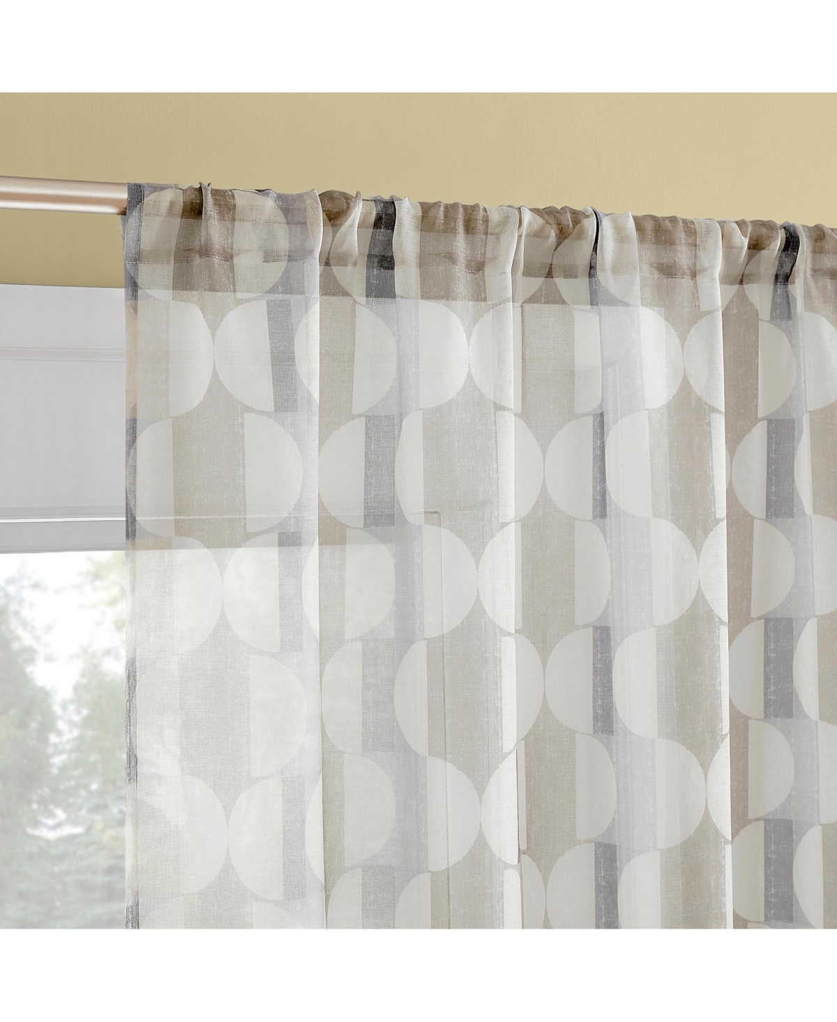 No. 918 Lucas Muted Retro Geometric Sheer Rod Pocket Curtain Panel Pair