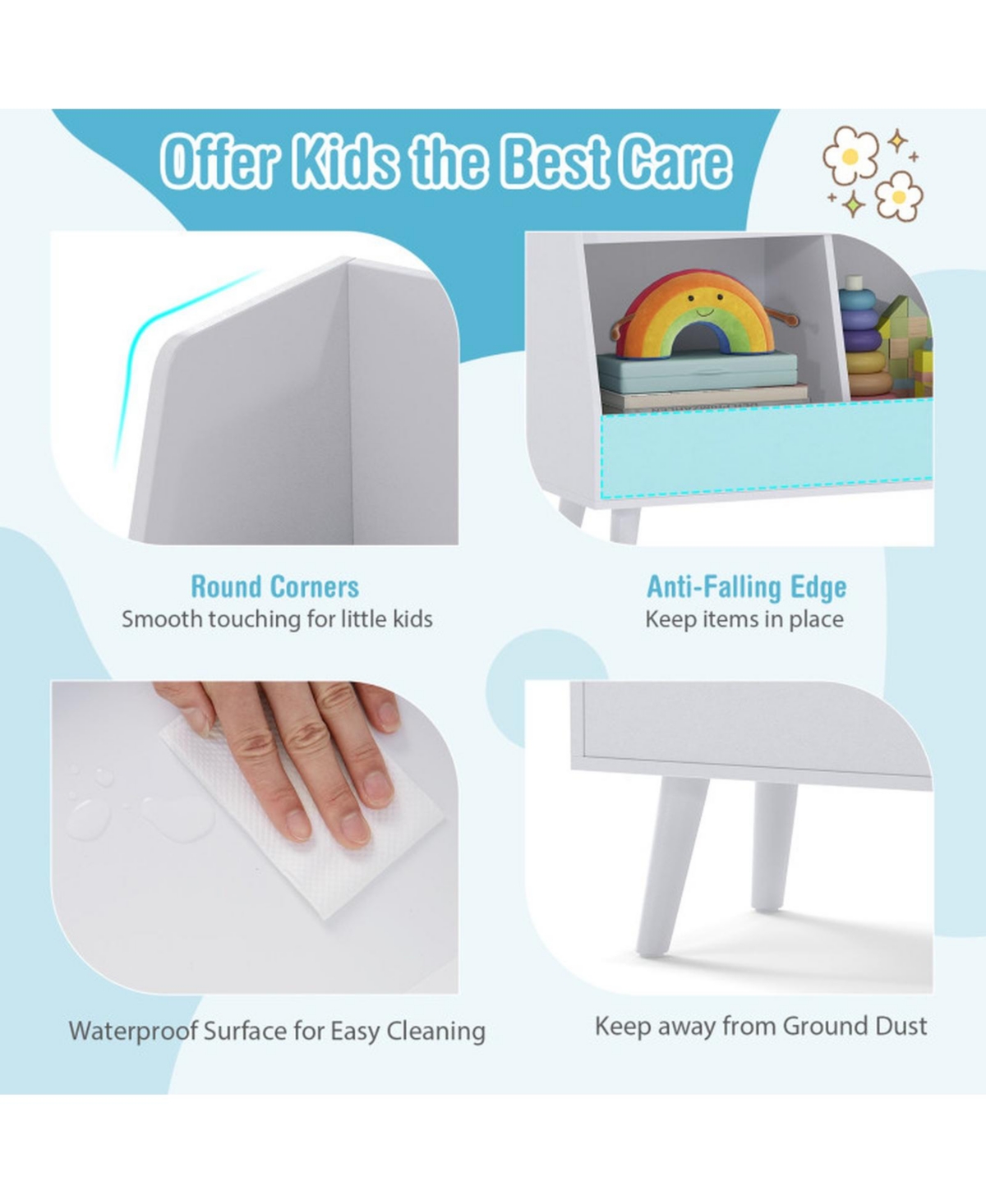 Sugift 5-Cube Kids Bookshelf and Toy Organizer with Anti-Tipping Kits and Solid Wood Legs