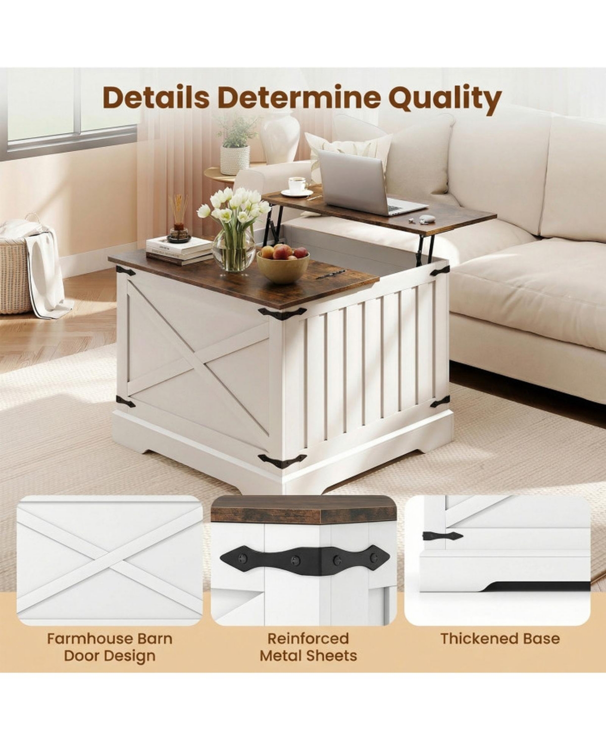Sugift Farmhouse Lift Top Coffee Table with Hidden Storage Compartment